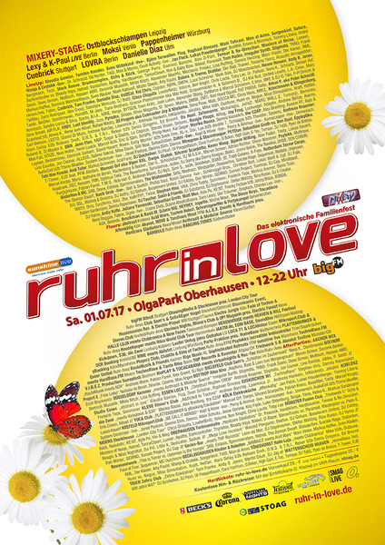 Party Flyer: Ruhr-in-Love 2017 "Das elektronische Familienfest" am 01.07.2017 in Oberhausen